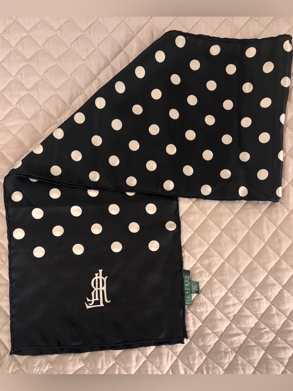 Ralph Lauren Silk Black & White Polka Dot Scarf